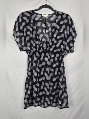 Miken Swim Sheer Pineapple Print Chiffon Bikini Cover-Up Mini Dress sz M
